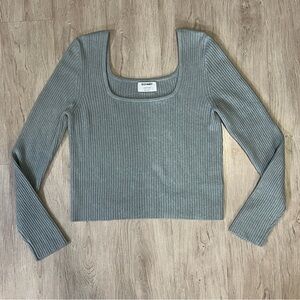 OLD NAVY Light Blue Gray Long Sleeve Knit Crop Top with Square Neckline
